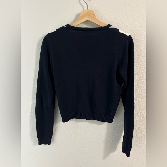 Brandy Melville Argyle Cardigan Sweater Button Front, Preppy Academia black blue - Picture 7 of 7